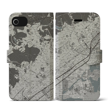 【新開地（兵庫県）】地図柄iPhoneケース（手帳タイプ）モノトーン・iPhone SE（第3 / 第2世代） / 8 / 7 / 6s / 6 用