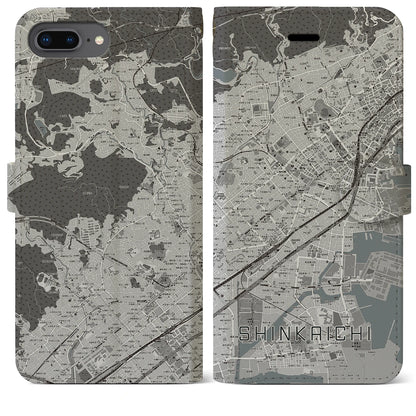 【新開地（兵庫県）】地図柄iPhoneケース（手帳タイプ）モノトーン・iPhone 8Plus /7Plus / 6sPlus / 6Plus 用