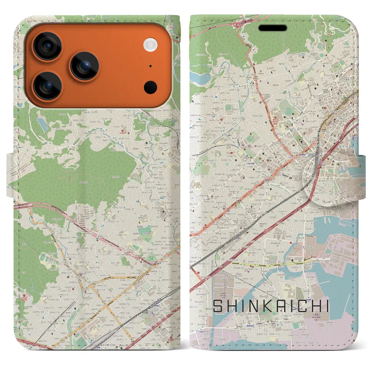 【新開地（兵庫県）】地図柄iPhoneケース（手帳タイプ）