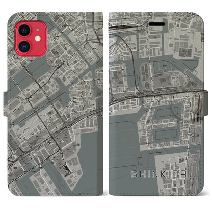 【新木場（東京都）】地図柄iPhoneケース（手帳タイプ）モノトーン・iPhone 11 用