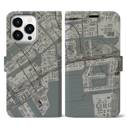 【新木場（東京都）】地図柄iPhoneケース（手帳タイプ）モノトーン・iPhone 13 Pro 用