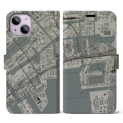【新木場（東京都）】地図柄iPhoneケース（手帳タイプ）モノトーン・iPhone 14 用