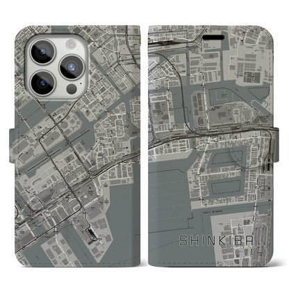 【新木場（東京都）】地図柄iPhoneケース（手帳タイプ）モノトーン・iPhone 15 Pro 用