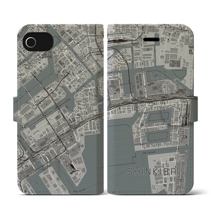 【新木場（東京都）】地図柄iPhoneケース（手帳タイプ）モノトーン・iPhone SE（第3 / 第2世代） / 8 / 7 / 6s / 6 用