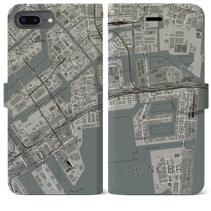 【新木場（東京都）】地図柄iPhoneケース（手帳タイプ）モノトーン・iPhone 8Plus /7Plus / 6sPlus / 6Plus 用