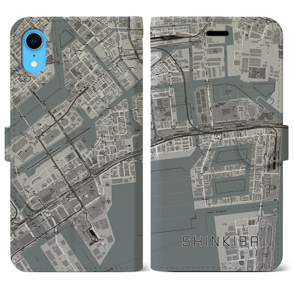 【新木場（東京都）】地図柄iPhoneケース（手帳タイプ）モノトーン・iPhone XR 用