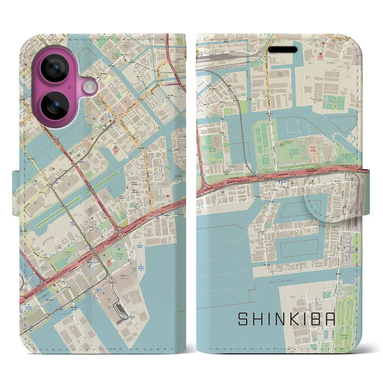 【新木場（東京都）】地図柄iPhoneケース（手帳タイプ）ナチュラル・iPhone 16 Pro 用