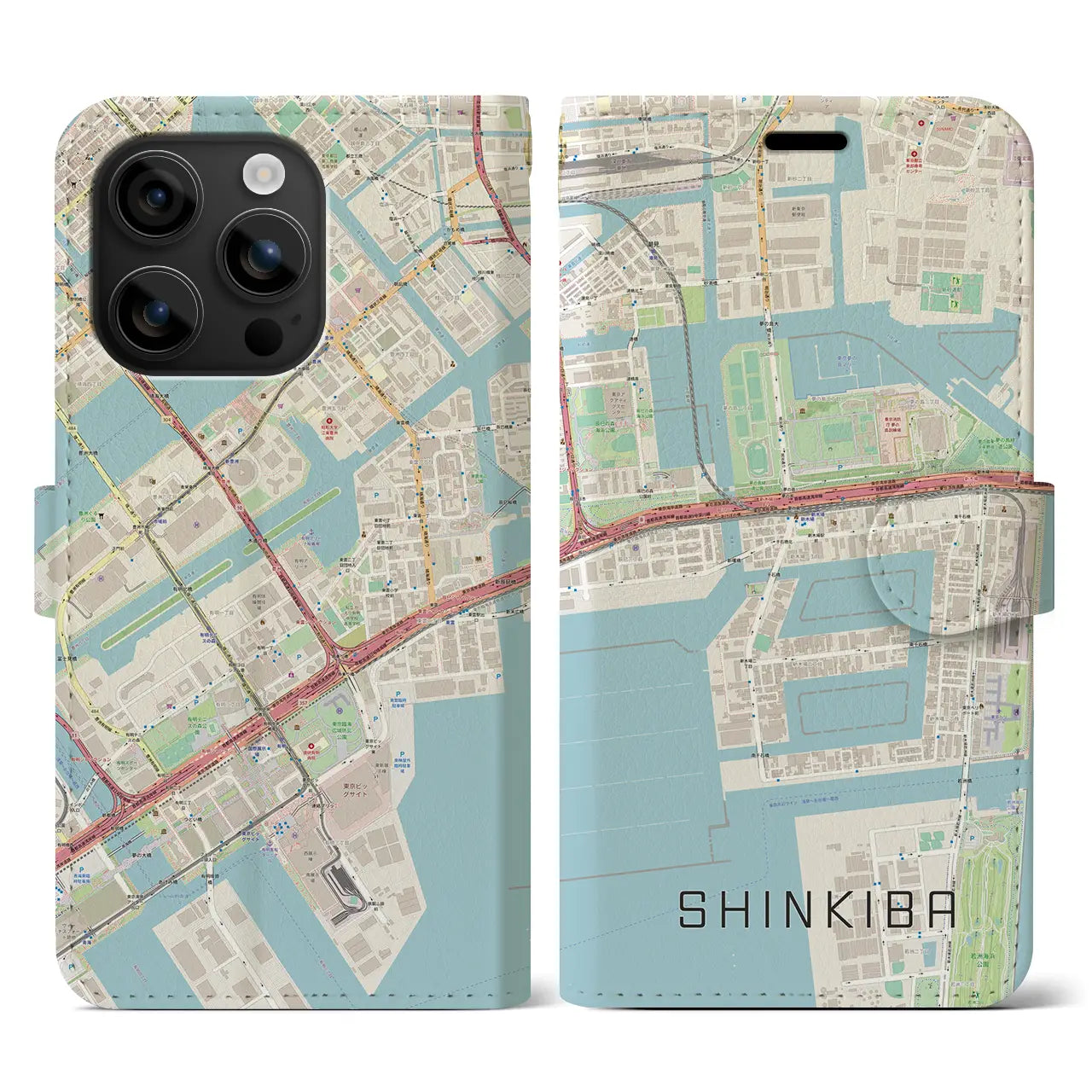 【新木場（東京都）】地図柄iPhoneケース（手帳タイプ）ナチュラル・iPhone 16 用