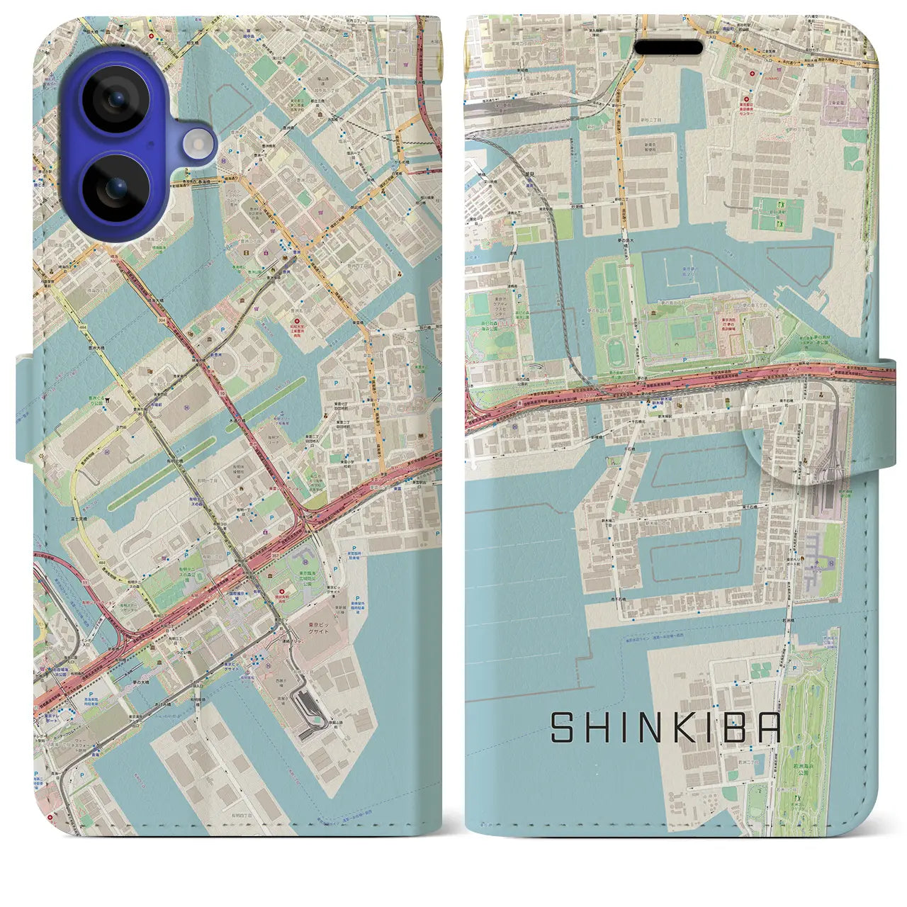 【新木場（東京都）】地図柄iPhoneケース（手帳タイプ）ナチュラル・iPhone 16 Pro Max 用