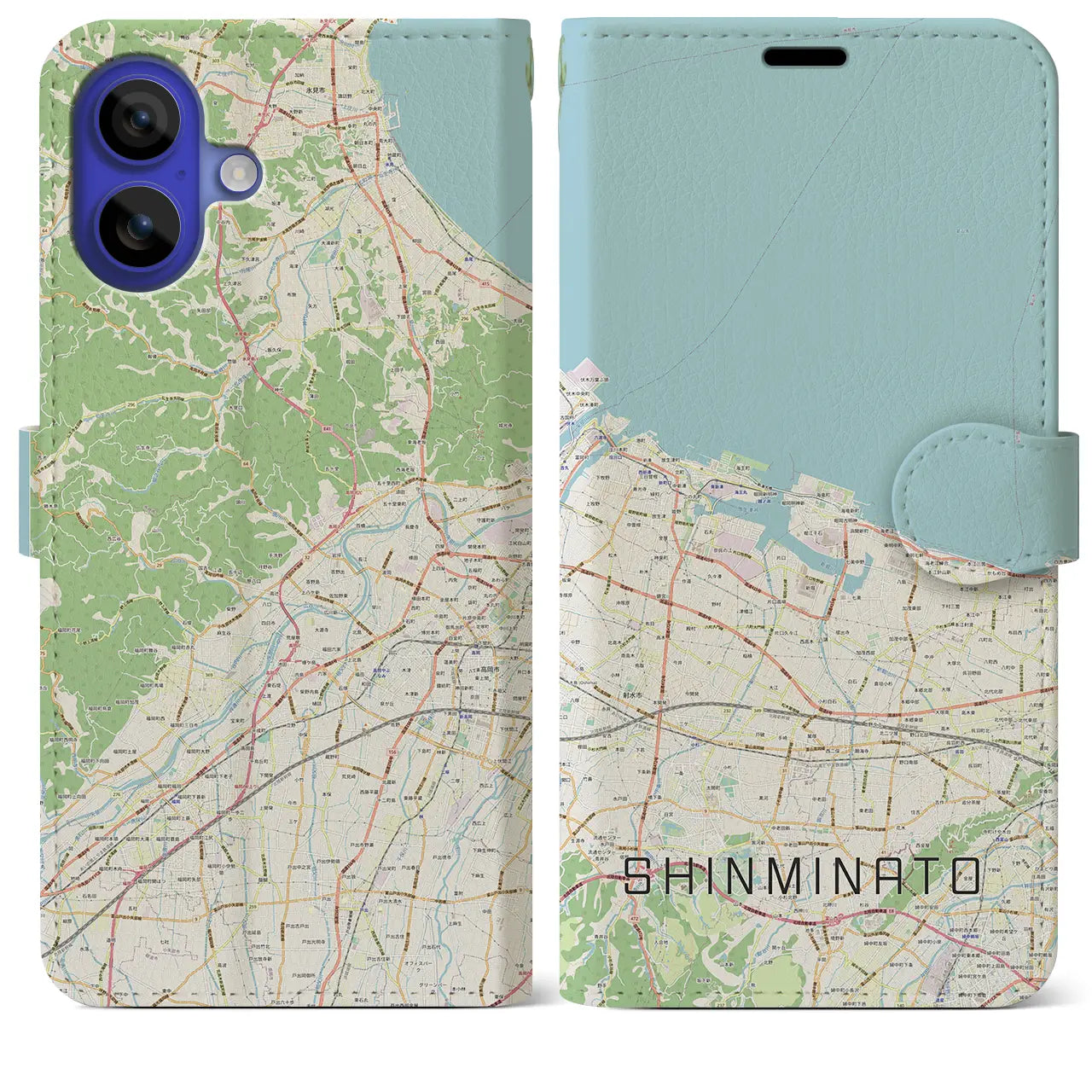 【新湊（富山県）】地図柄iPhoneケース（手帳タイプ）ナチュラル・iPhone 16 Pro Max 用