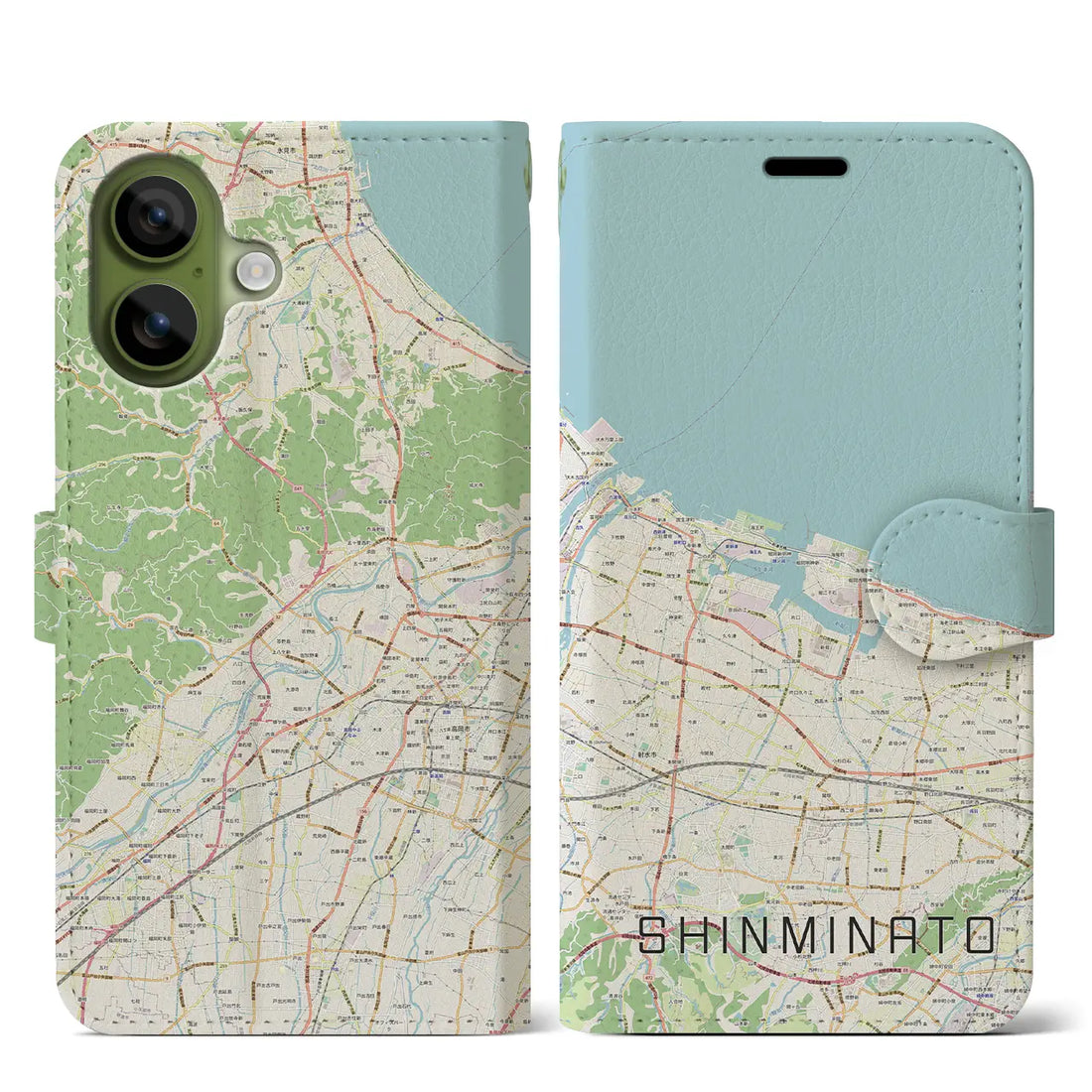 【新湊（富山県）】地図柄iPhoneケース（手帳タイプ）ナチュラル・iPhone 17 Pro Max 用