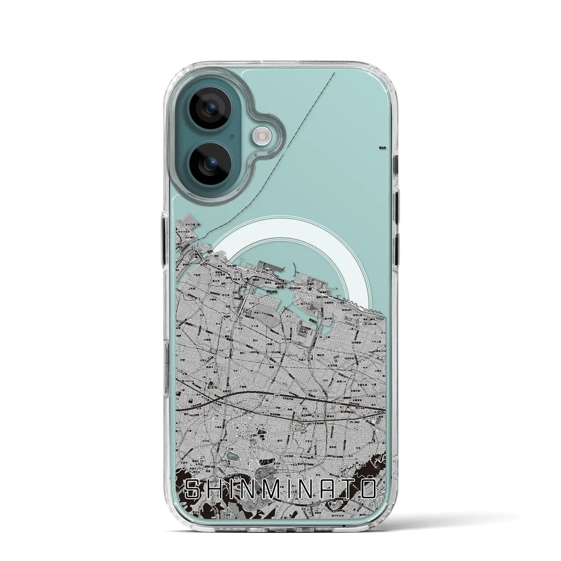 【新湊（富山県）】地図柄iPhoneケース（MagSafeタイプ）モノトーン・iPhone 16 Pro 用