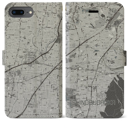 【忍ケ丘（大阪府）】地図柄iPhoneケース（手帳タイプ）モノトーン・iPhone 8Plus /7Plus / 6sPlus / 6Plus 用