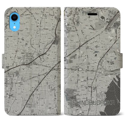 【忍ケ丘（大阪府）】地図柄iPhoneケース（手帳タイプ）モノトーン・iPhone XR 用