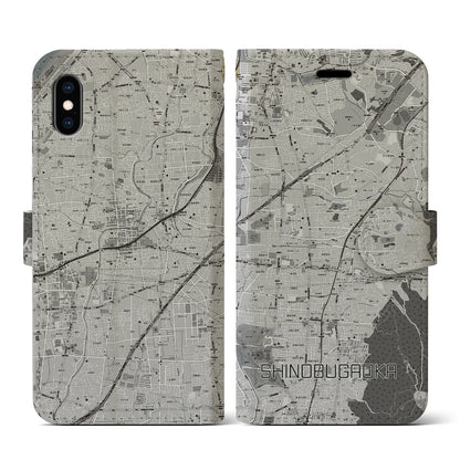 【忍ケ丘（大阪府）】地図柄iPhoneケース（手帳タイプ）モノトーン・iPhone XS / X 用