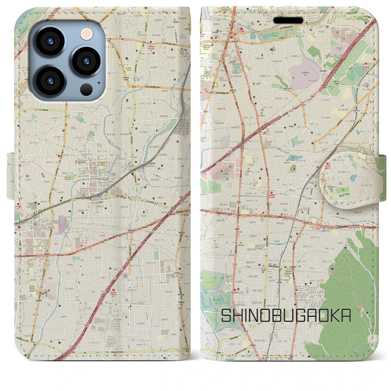 【忍ケ丘（大阪府）】地図柄iPhoneケース（手帳タイプ）