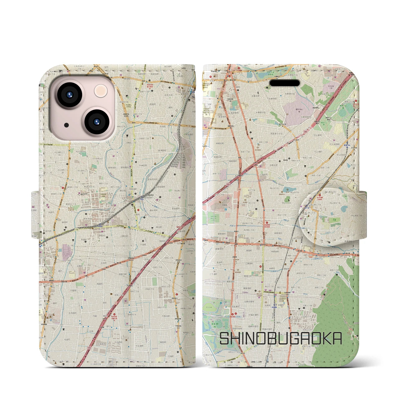 【忍ケ丘（大阪府）】地図柄iPhoneケース（手帳タイプ）
