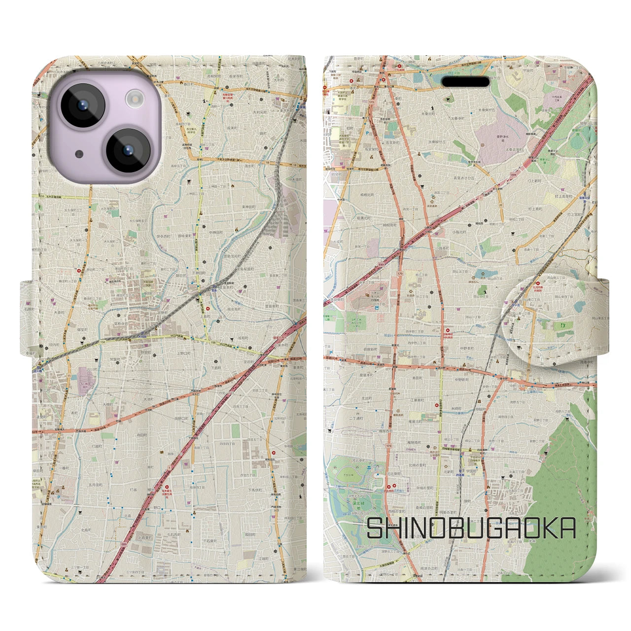 【忍ケ丘（大阪府）】地図柄iPhoneケース（手帳タイプ）