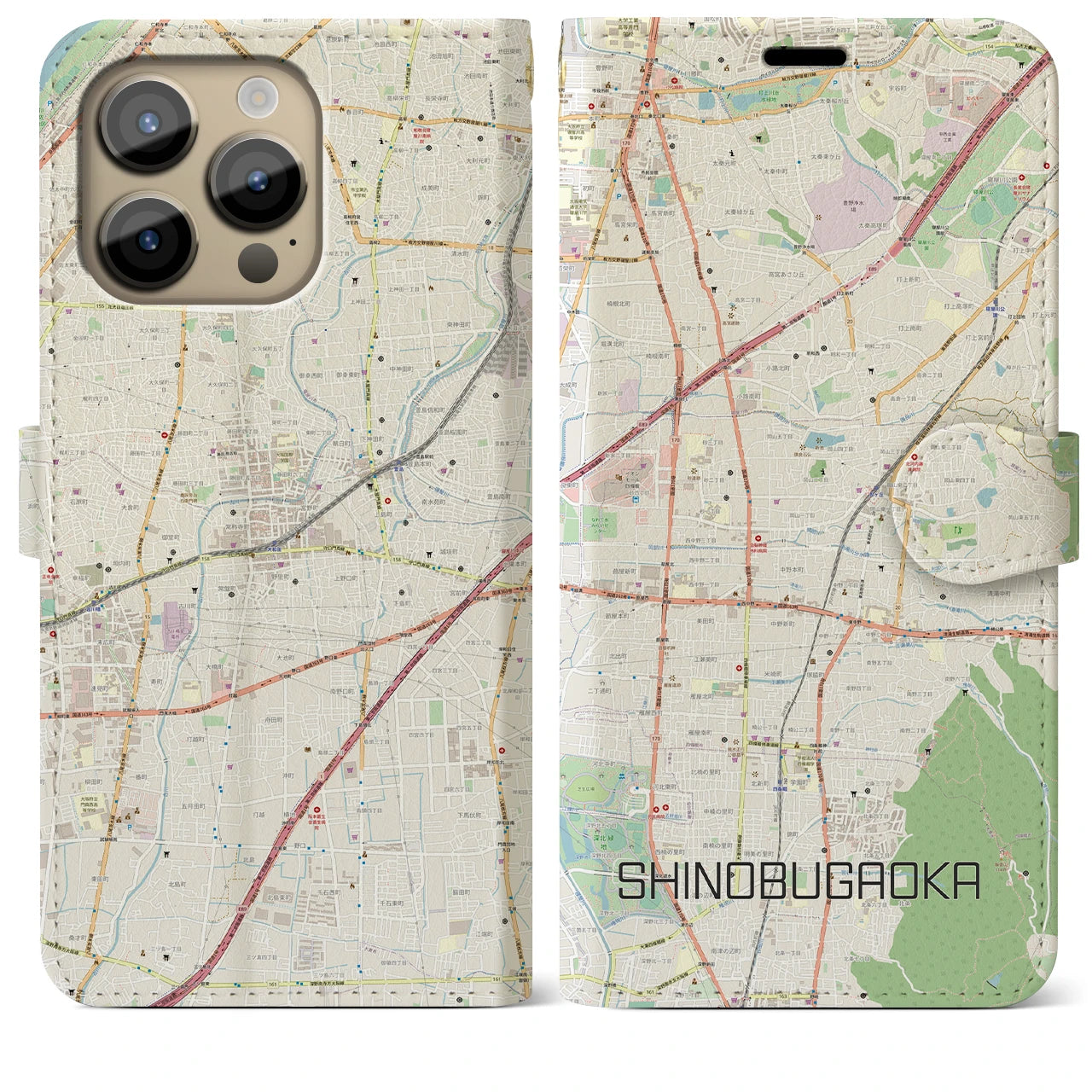 【忍ケ丘（大阪府）】地図柄iPhoneケース（手帳タイプ）