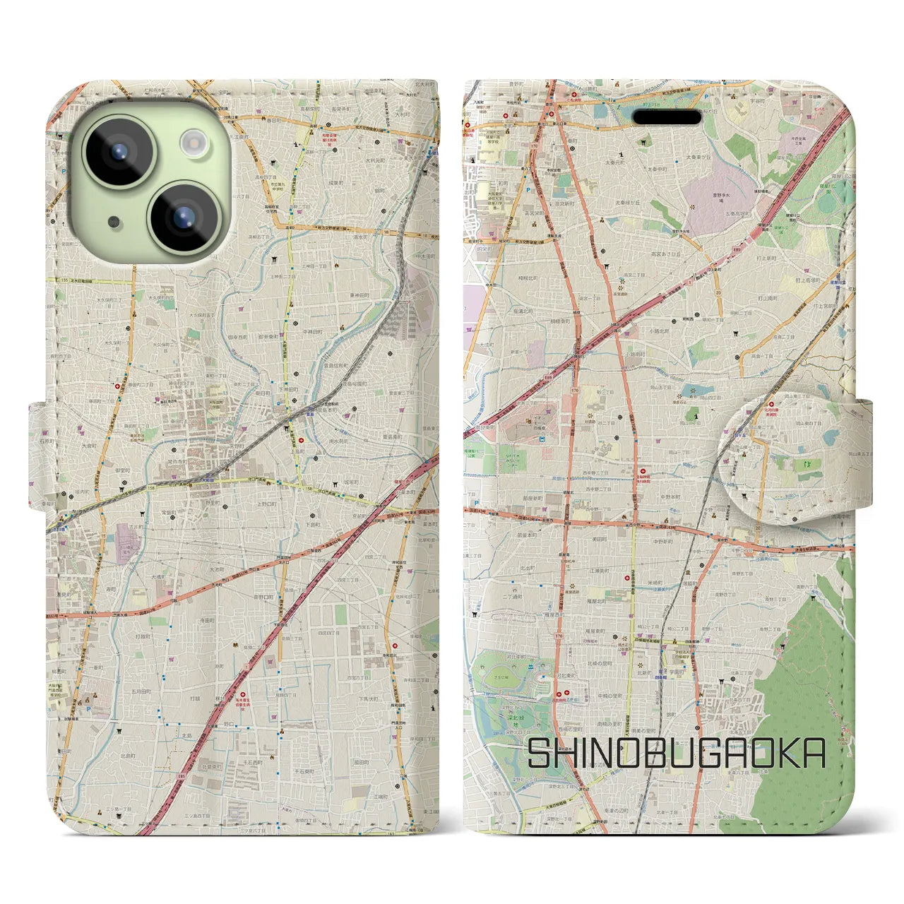 【忍ケ丘（大阪府）】地図柄iPhoneケース（手帳タイプ）