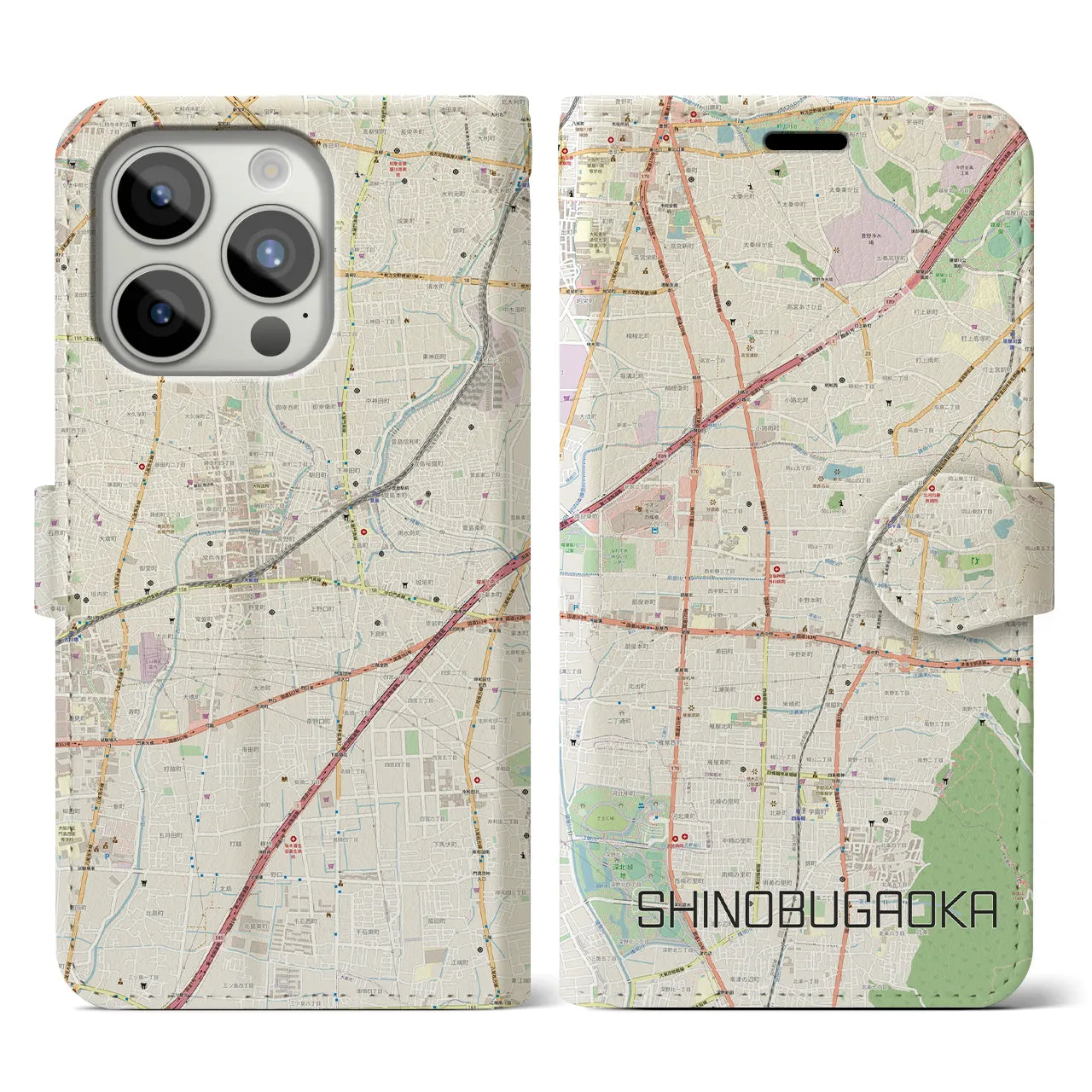 【忍ケ丘（大阪府）】地図柄iPhoneケース（手帳タイプ）
