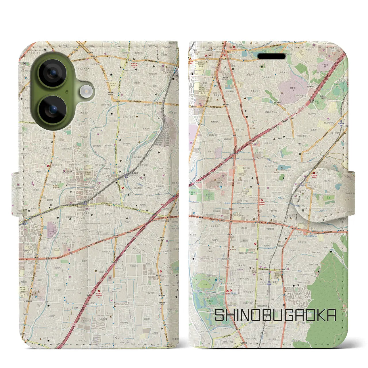 【忍ケ丘（大阪府）】地図柄iPhoneケース（手帳タイプ）