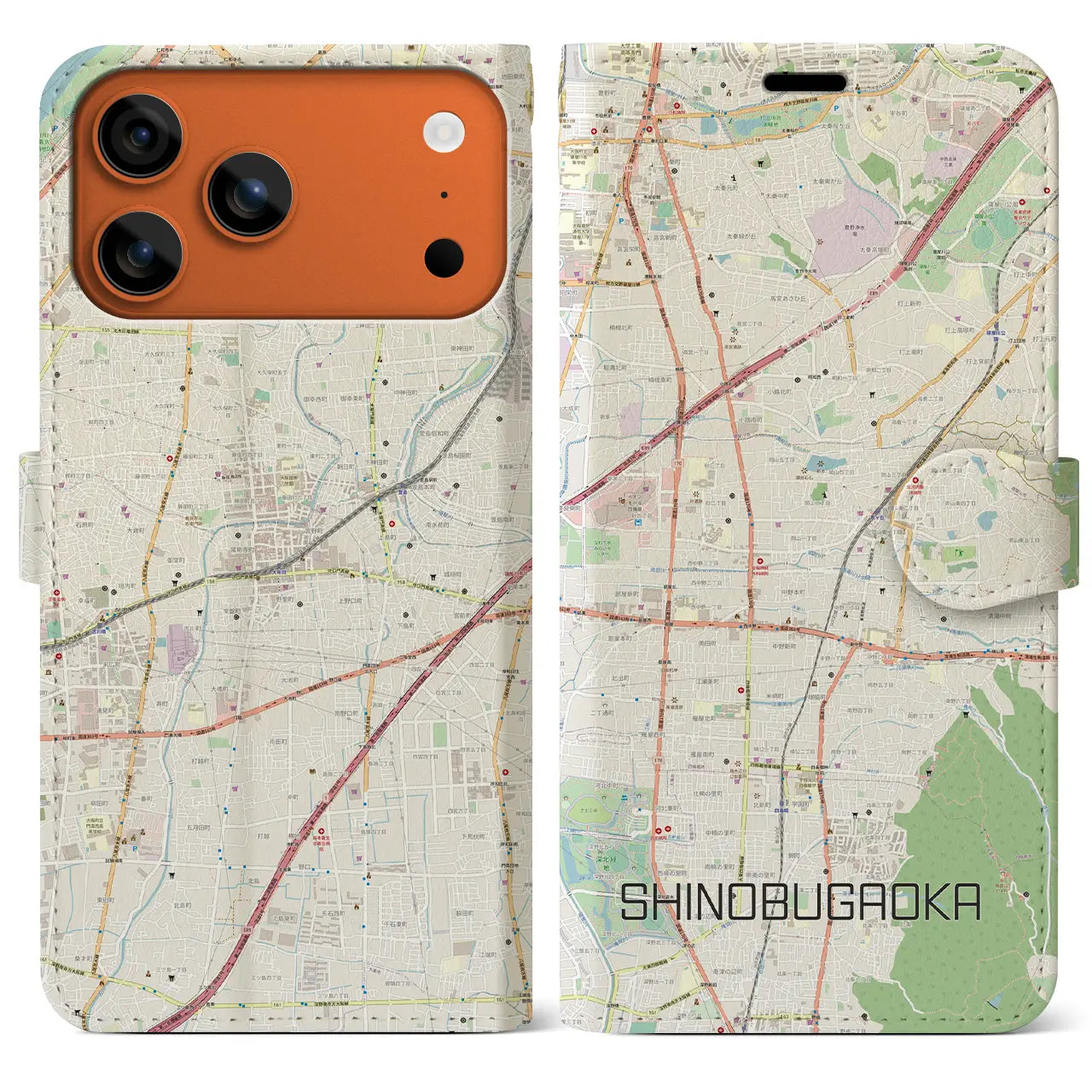 【忍ケ丘（大阪府）】地図柄iPhoneケース（手帳タイプ）