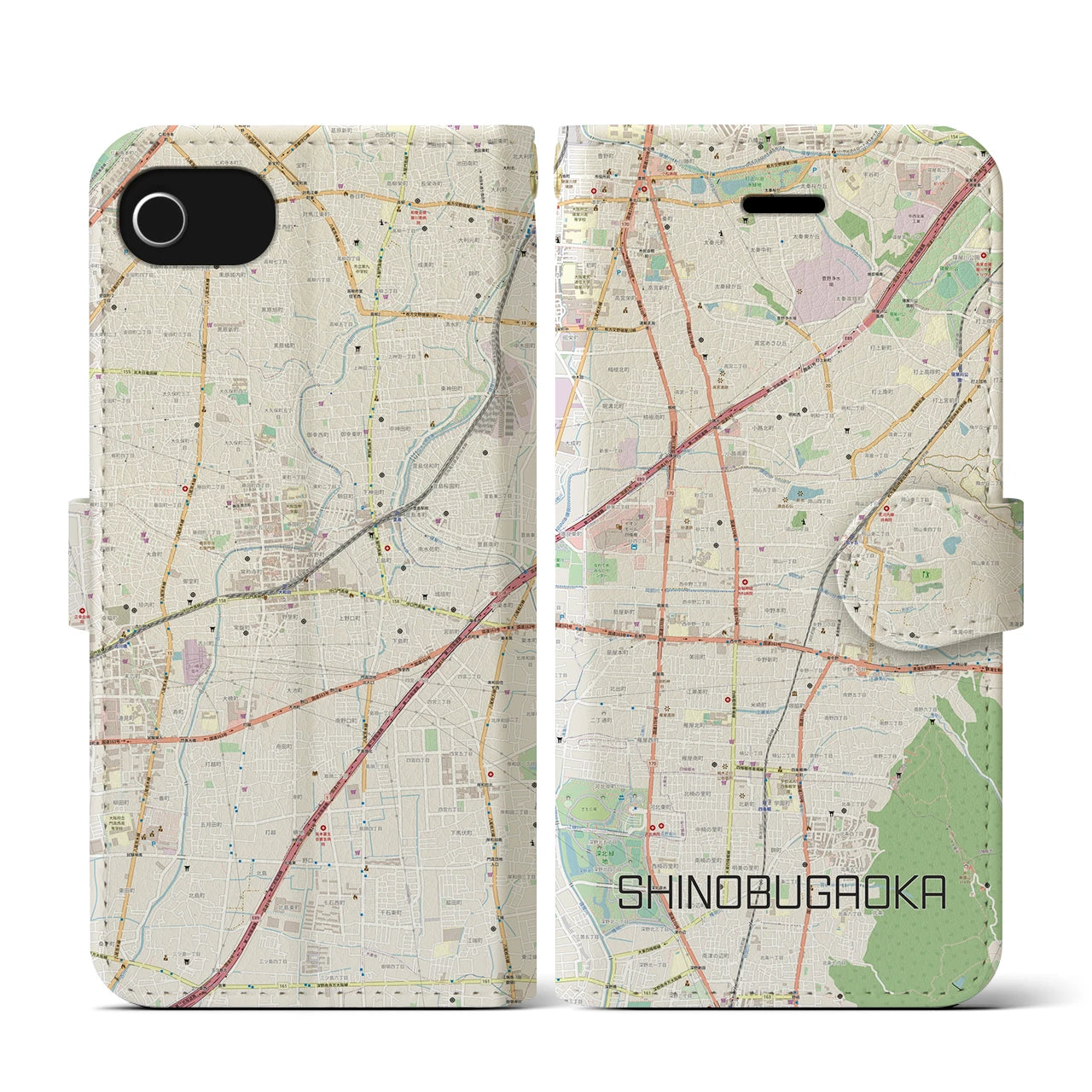【忍ケ丘（大阪府）】地図柄iPhoneケース（手帳タイプ）