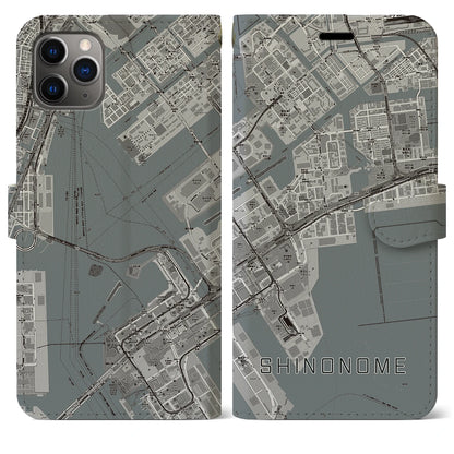 【東雲（東京都）】地図柄iPhoneケース（手帳タイプ）モノトーン・iPhone 11 Pro Max 用