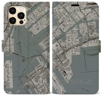 【東雲（東京都）】地図柄iPhoneケース（手帳タイプ）モノトーン・iPhone 12 Pro Max 用