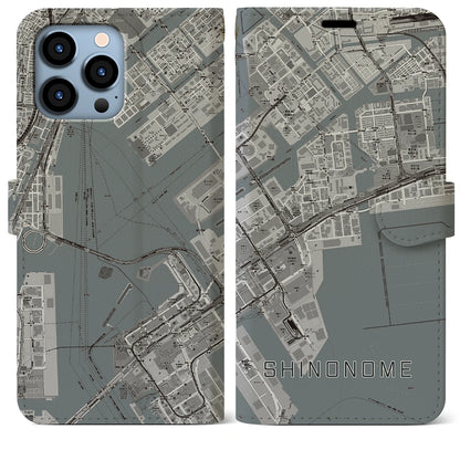 【東雲（東京都）】地図柄iPhoneケース（手帳タイプ）モノトーン・iPhone 13 Pro Max 用