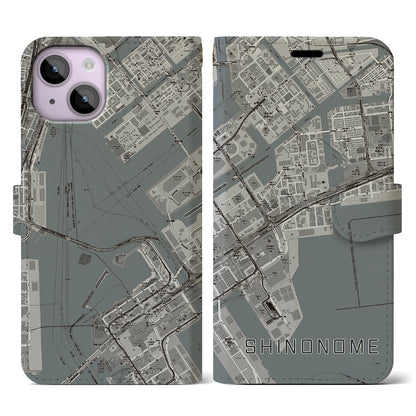 【東雲（東京都）】地図柄iPhoneケース（手帳タイプ）モノトーン・iPhone 14 用