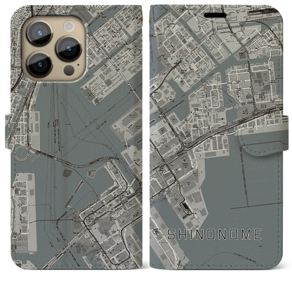 【東雲（東京都）】地図柄iPhoneケース（手帳タイプ）モノトーン・iPhone 14 Pro Max 用