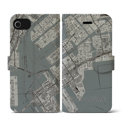 【東雲（東京都）】地図柄iPhoneケース（手帳タイプ）モノトーン・iPhone SE（第3 / 第2世代） / 8 / 7 / 6s / 6 用