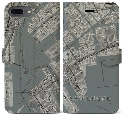 【東雲（東京都）】地図柄iPhoneケース（手帳タイプ）モノトーン・iPhone 8Plus /7Plus / 6sPlus / 6Plus 用