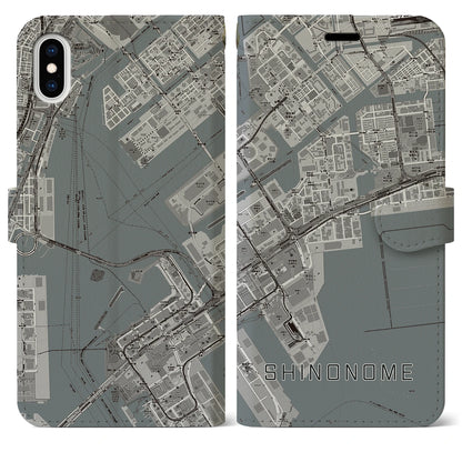 【東雲（東京都）】地図柄iPhoneケース（手帳タイプ）モノトーン・iPhone XS Max 用