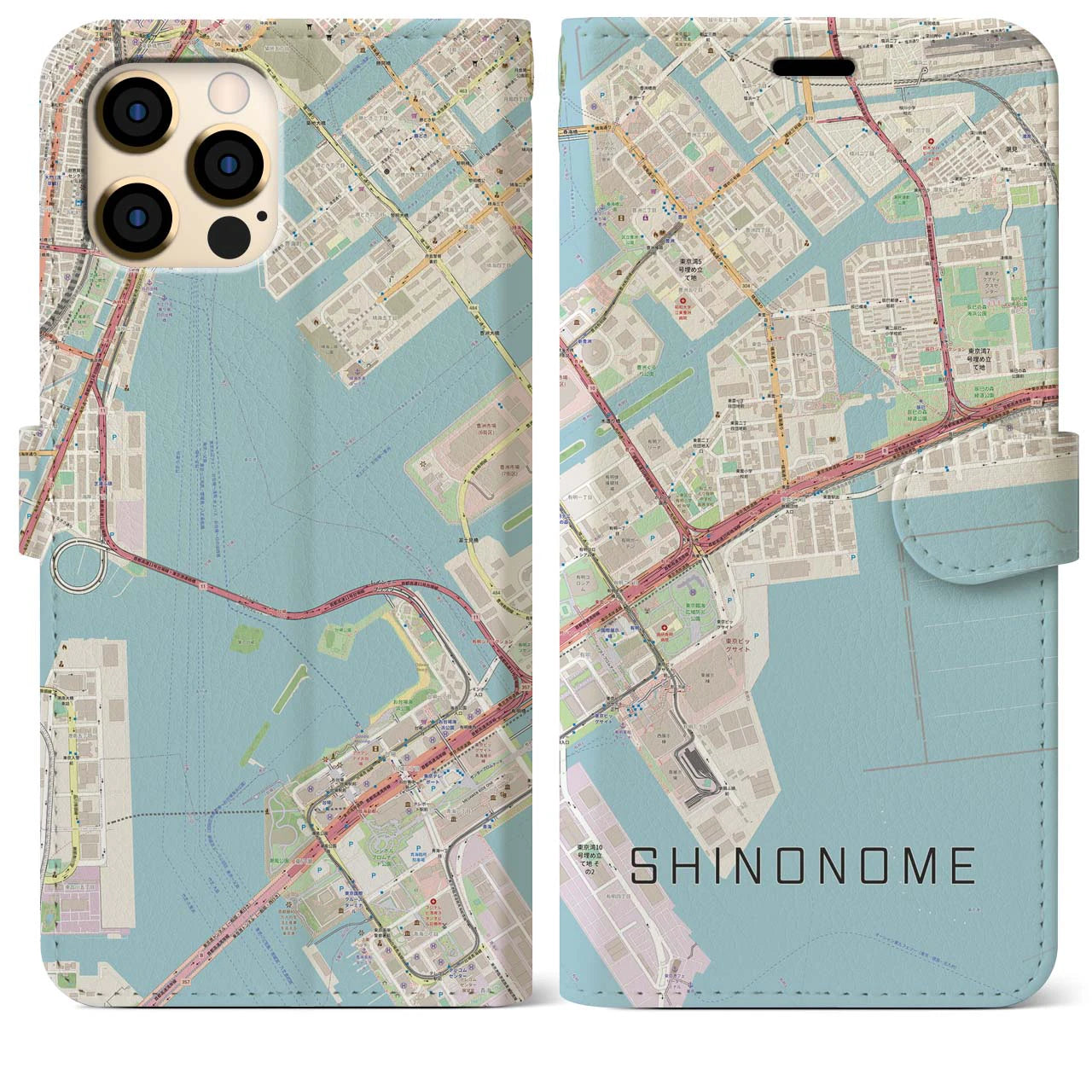 【東雲】地図柄iPhoneケース（手帳両面タイプ・ナチュラル）iPhone 12 Pro Max 用