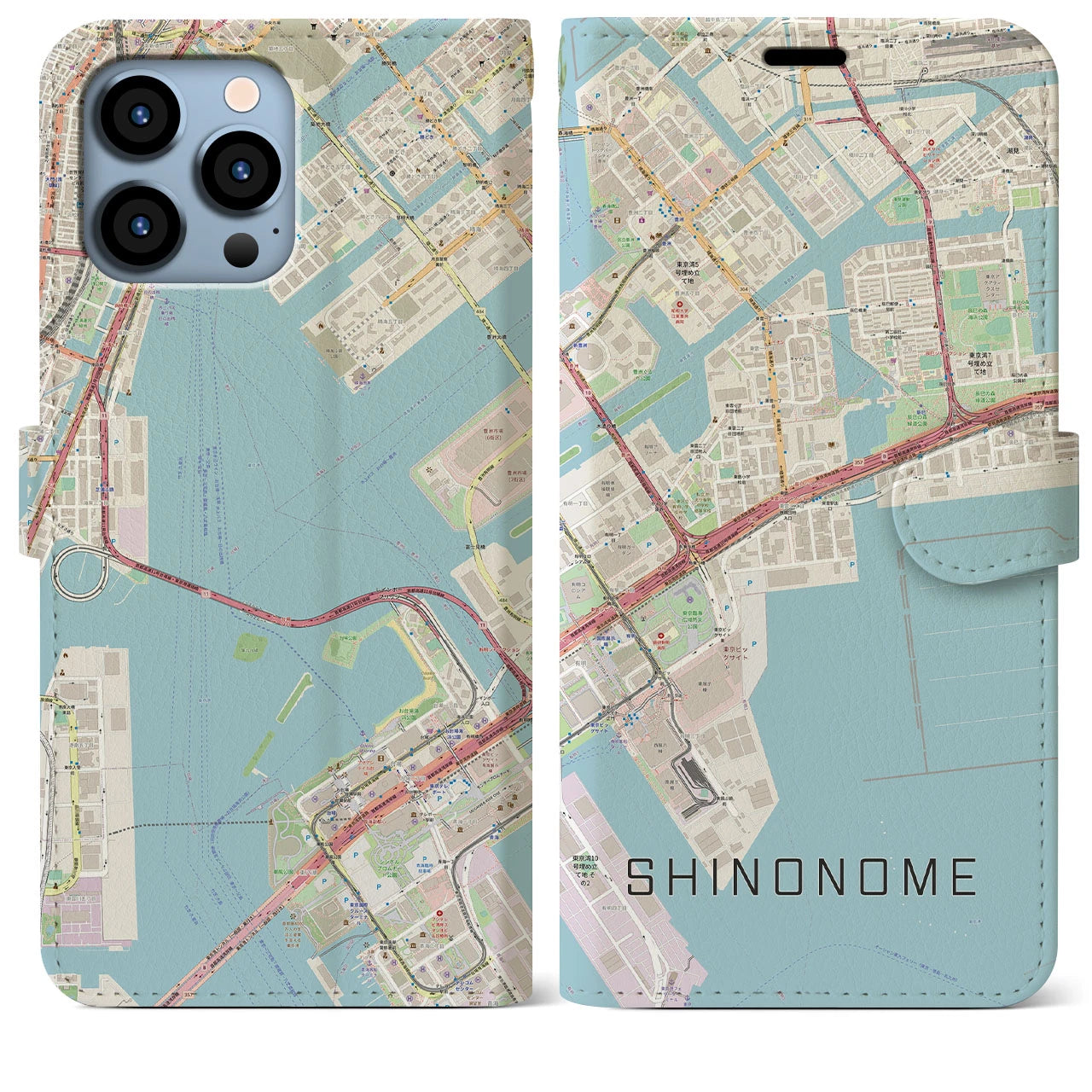 【東雲】地図柄iPhoneケース（手帳両面タイプ・ナチュラル）iPhone 13 Pro Max 用