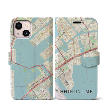 【東雲（東京都）】地図柄iPhoneケース（手帳タイプ）ナチュラル・iPhone 13 mini 用