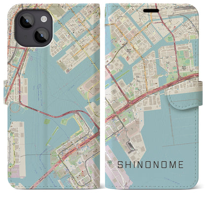 【東雲（東京都）】地図柄iPhoneケース（手帳タイプ）ナチュラル・iPhone 14 Plus 用