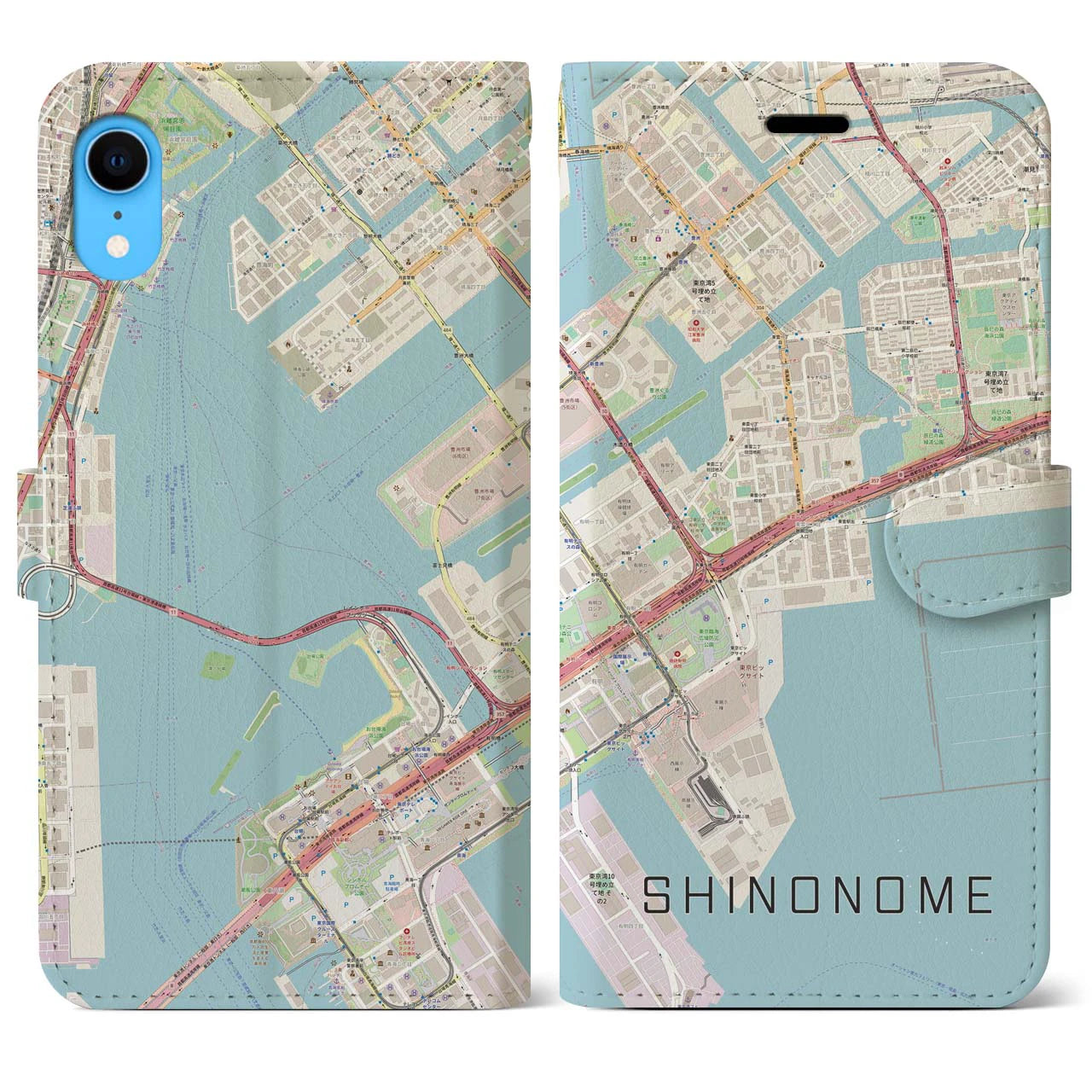 【東雲】地図柄iPhoneケース（手帳両面タイプ・ナチュラル）iPhone XR 用