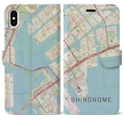 【東雲（東京都）】地図柄iPhoneケース（手帳タイプ）ナチュラル・iPhone XS Max 用