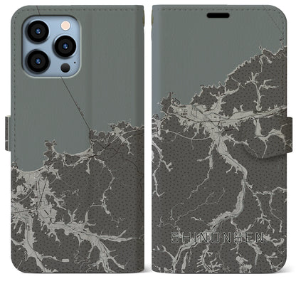 【新温泉（兵庫県）】地図柄iPhoneケース（手帳タイプ）モノトーン・iPhone 13 Pro Max 用