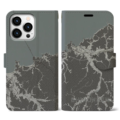 【新温泉（兵庫県）】地図柄iPhoneケース（手帳タイプ）モノトーン・iPhone 13 Pro 用