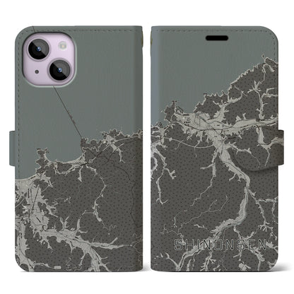 【新温泉（兵庫県）】地図柄iPhoneケース（手帳タイプ）モノトーン・iPhone 14 用