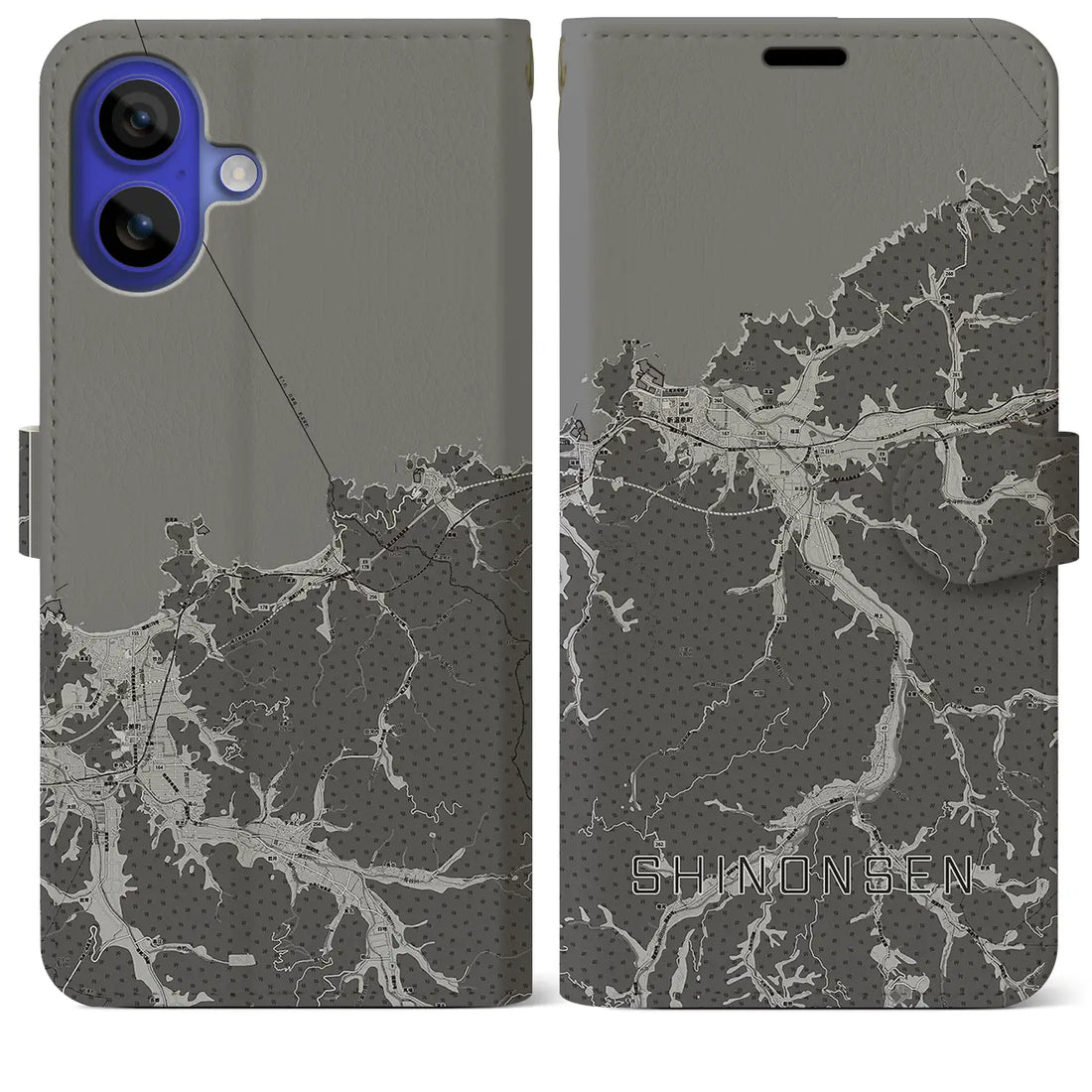 【新温泉(兵庫県)】地図柄iPhoneケース(手帳タイプ)モノトーン・iPhone 16 Pro Max 用