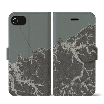 【新温泉（兵庫県）】地図柄iPhoneケース（手帳タイプ）モノトーン・iPhone SE（第3 / 第2世代） / 8 / 7 / 6s / 6 用