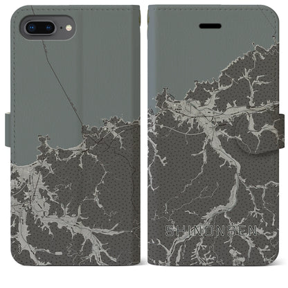 【新温泉（兵庫県）】地図柄iPhoneケース（手帳タイプ）モノトーン・iPhone 8Plus /7Plus / 6sPlus / 6Plus 用