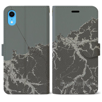 【新温泉（兵庫県）】地図柄iPhoneケース（手帳タイプ）モノトーン・iPhone XR 用