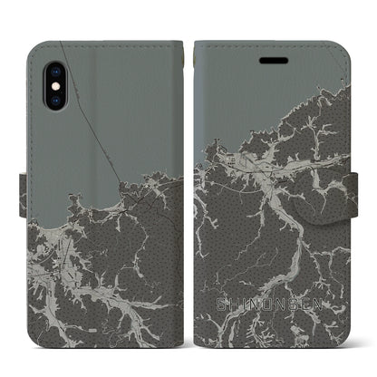 【新温泉（兵庫県）】地図柄iPhoneケース（手帳タイプ）モノトーン・iPhone XS / X 用